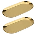 thumbnail image 1 of Set de 2 Bandejas Decorativas Ovaladas de Acero Inoxidable Dorado de 7 Pulgadas para Organizar Joyas Cosméticos y Baño, 1 of 5