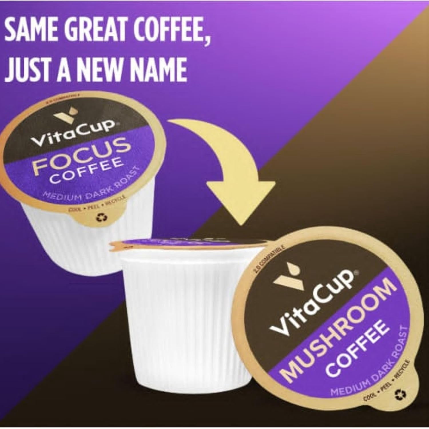 VitaCup Mushroom Coffee Pods, Boost Focus & Immunity w/Lions Mane, Chaga, B Vitamins, D3 for Memory & Clarity, Medium Roast, Single Serve Pod Compatible w/Keurig K-Cup Brewers,32 Ct