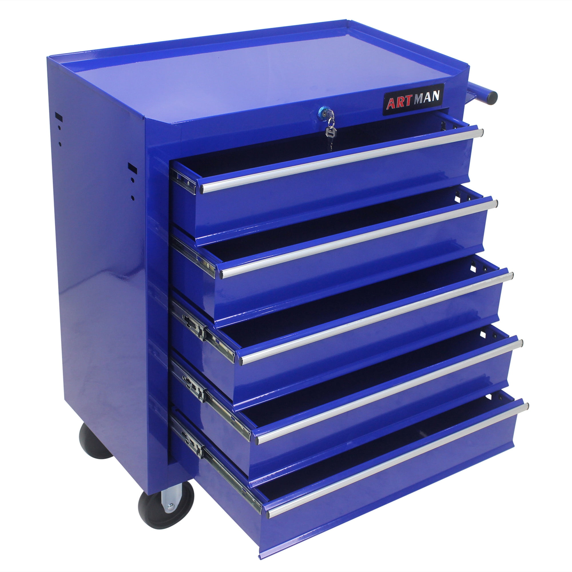 Aukfa Tool Chest, 5-Drawer Steel Rolling Tool Box on Wheels for Workshop Garage, Blue
