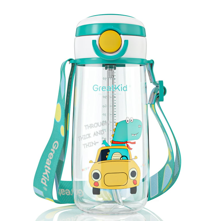 Greatkid 16oz Kids Sport Water Bottle with Straw,Reusable Bottle with  Handle and Shoulder Strap,Leak-Proof Locking Cap,Suitable Toddlers for  School,Running,Cycling,Hiking,Outdoor 