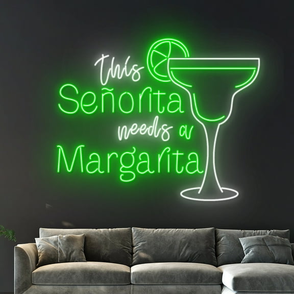 Handmadetneonsign This Senorita Needs A Margarita Neon Sign, Margaritas LED Light, Cocktail Sign