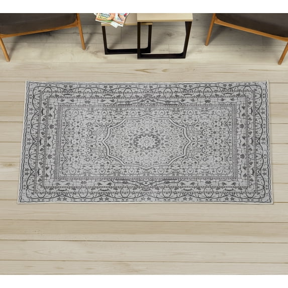 Oriental Decorative Rug, Vintage Design Antique Artwork Mandala Look Boho Floral Design Print, Quality Carpet for Bedroom Dorm and Living Room, 6 Sizes, Dark Taupe, by Ambesonne