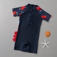 thumbnail image 5 of Rggeeun Child Boys Swimsuit Set 1Pc Cartoon Dinosaur Print Short Sleeve Crew Neck Above Knee Elastic for Summer Beach Lounging Trendy Beachwear,Blue,5-6 Years, 5 of 6
