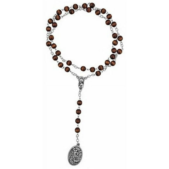Venerare Traditional Saint Michael Chaplet with Prayer Card (Brown Wood)