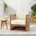 thumbnail image 2 of Premium Acacia Wood Outdoor Club Chair Beige+Natural Curved Tub Design Handwoven Rope Accents Water-Resistant Cushions All-Weather Slat Construction Patio Garden Chair Made in Viet Nam, 2 of 10