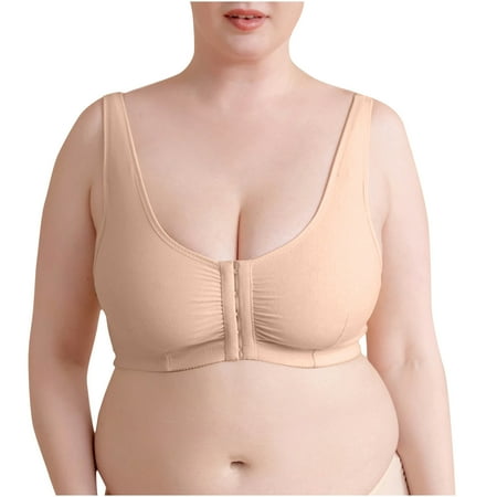 Yyeselk Front Closure Bras for Women Comfort High Support Push Up Bra Wirefree Full Coverage Breathable T-Shirt Bra Sleep Bras Beige S