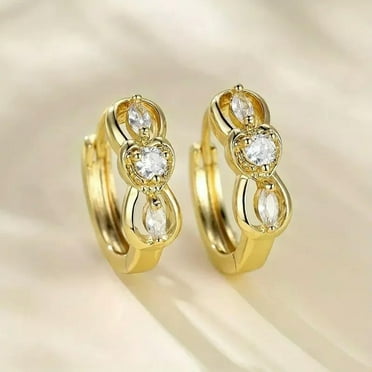 EOEMY 18K Yellow Gold Plated Hoop Earrings Women Pretty Cubic Zirconia Jewelry A Pair