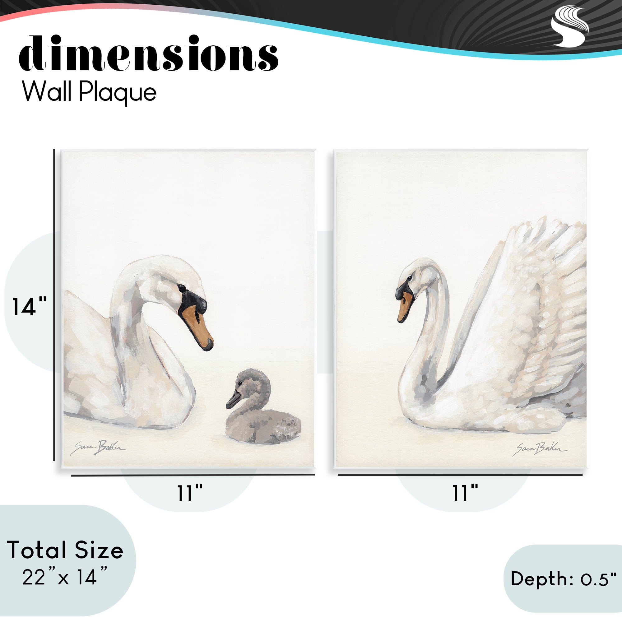Stupell Industries Graceful Swan & Cygnet 2 Piece Wall Plaque Art Set, design by Sara Baker