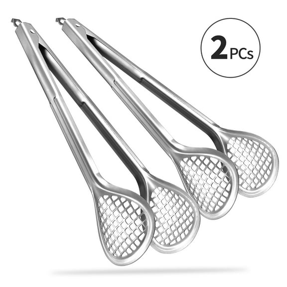 2 Pack BBQ Tongs Multi-Purpose Kitchen Food Tongs for Cooking, Grilling, Barbecue - Food-Grade Stainless Steel Grill Tongs, 600ºF High Heat-Resistant Design - 13 Inch