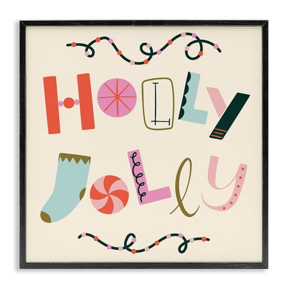 Stupell Industries Holly Jolly Eclectic Holiday Quotes and Sayings Painting Black Framed Art Print Wall Art, 12 x 12