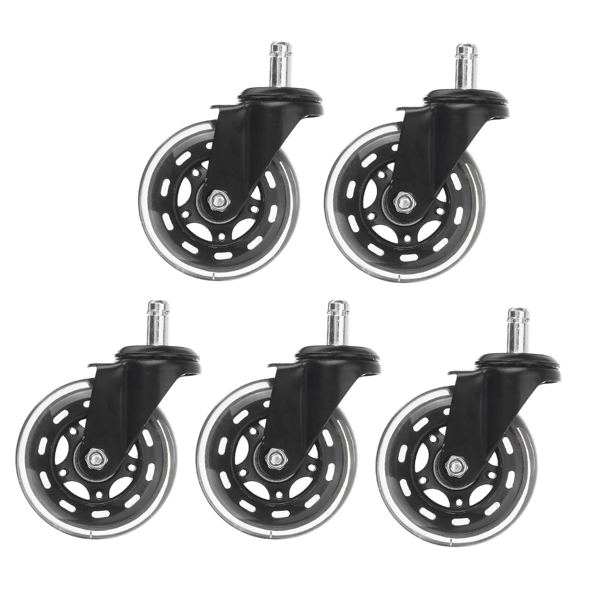 Office Chair Caster Wheels-Set of 5 Heavy Duty 3 Office Chair Replacement Wheels-Smooth&Safe for Hardwood,Tile Floors-Universal Fit for Aeron,Mid-Back Office Chair Half Brake, 2Brake+3No Brake 