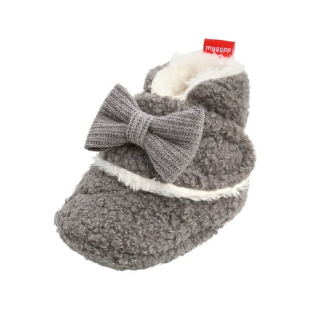 

IROINNID Infant Baby Winter Warm Shoes Plush Cotton Soft Sole Cute Bow-knot Warm Shoes Size 0-15M