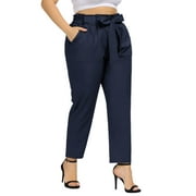 Hanna Nikole Women Plus Size High Waisted Casual Pant Paper Bag Pants Elastic Waist with Pockets