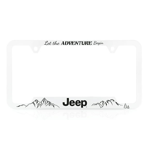 Jeep Let the Adventure Begin wordmark White Plastic License Frame Holder