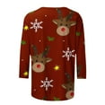 thumbnail image 4 of IROINNID Discount Christmas Shirts for Women Christmas Graphic Printed T-shirt 3/4 Sleeves Pullover Crewneck Casual Tops,Burgundy, 4 of 5
