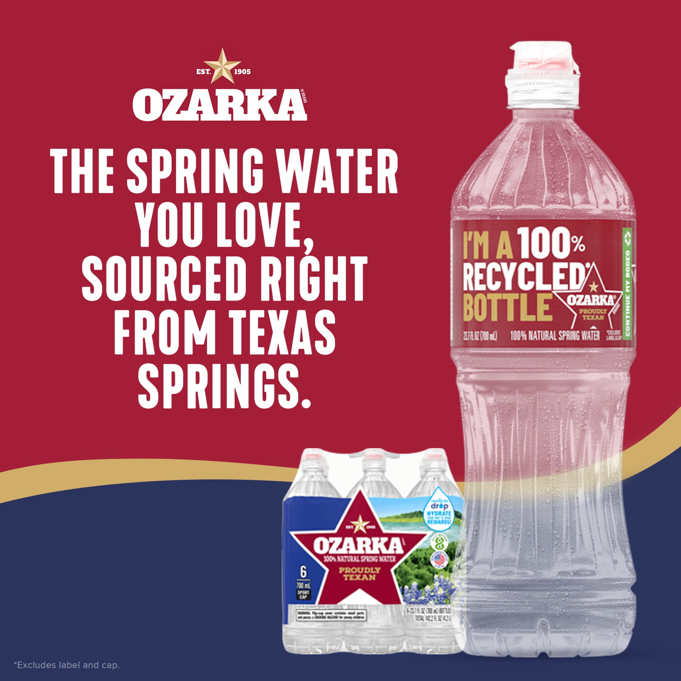 Ozarka Texas Spring Water, 23.7 Fl Oz, 6-Pack Plastic Bottles