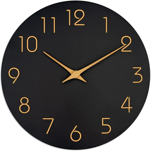 14 Inch Black Wall Clock Battery Operated Silent Non Ticking Modern Simple Minimalist Decorative for Kitchen Bedroom Office Living Room