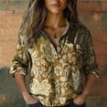 thumbnail image 2 of Bovemsi Casual Loose Tops Women's Cotton Shirt Printed Fashionable Button Up Top With Seven Quarter Sleeves Work Shirts, 2 of 4