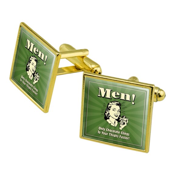 Men Only Chocolate Clings to Your Thighs Faster Funny Humor Square Cufflink Set - Silver or Gold