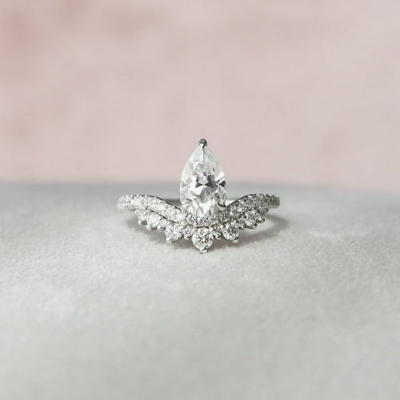 Brig Jewelry 1.9 Ct VVS1/D Pear Cut Moissanite Ring - 14K White Gold Plated Rings - Bridal Engagement Rings for Women's - Wedding Moissanite Jewelry