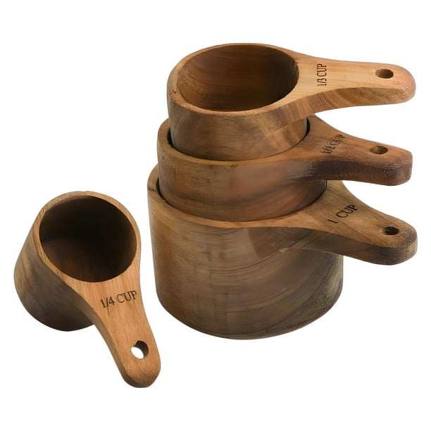 Juego de Tazas y Cucharas Medidoras de Madera Sólida Medidas Grabadas Perfecto para Hornear y Cocinar Ideal para Chefs y Cocineros Caseros
