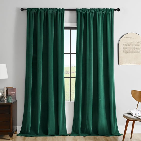 Rideaux Joydeco Velours Vert Foncé 213cm Longueur 2 Panneaux