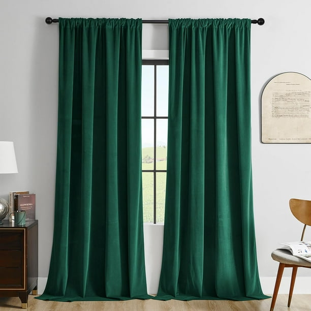 Cortinas Joydeco de terciopelo verde oscuro, 213 cm de longitud, 2 paneles