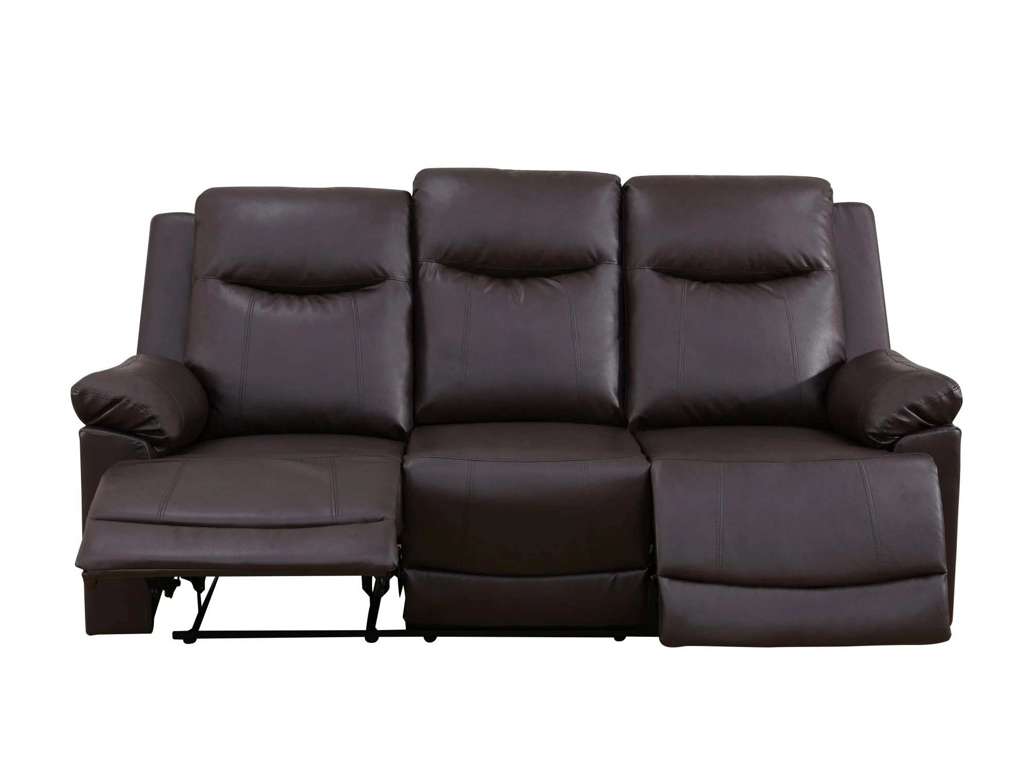 Gewnee Brown 3-Seater Sofa, Air Leather & High-Elastic Sponge, Adjustable Recline, Perfect for Living Rooms