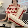 thumbnail image 3 of Conjunto de Pijama de manga corta para Mujer, ropa de dormir de punto a rayas de algodón, elegante, para estar en casa, verano, fresco, 3XL, 3 of 4