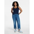 thumbnail image 2 of Time and Tru Women's High Rise Straight Leg Cuffed Jeans, 26.5" Inseam, Sizes 0-20, 2 of 5