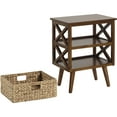 thumbnail image 4 of eHemco X-Side Mid-Century Nightstand End Table with Storage Shelf and Wicker Basket, Walnut, 4 of 5