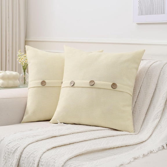 18×18 Inch Button Accent Throw Pillow Cover 2-Pack Textured Solid Decorative Cushion for Sofa Bed Living Room Decor