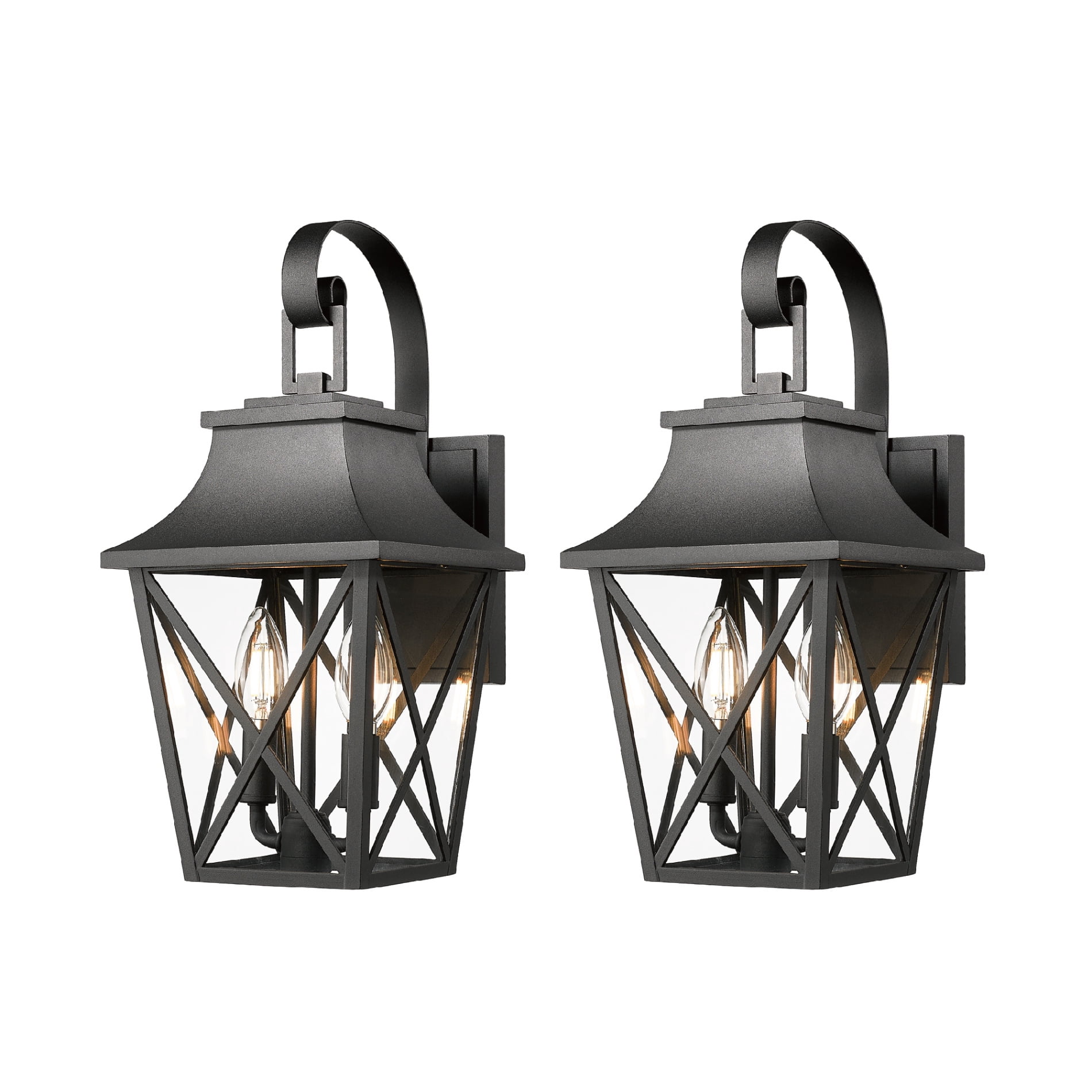 Modern Industrial Outdoor Wall Sconce 2-Light, Waterproof Exterior Porch Lighting Fixture with Glass Shade, Farmhouse Style Wall Mount Lamp for Patio and Garage (2 Pack)