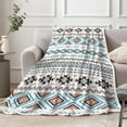 thumbnail image 3 of Aztec Blanket, Brown and Blue Boho Native Tribal American Throws Blankets, Southwest Geometric Vintage Flannel Soft Blanket Cover for Couch Chair Bed Outdoor Travel Decor, 50X60IN, 3 of 5