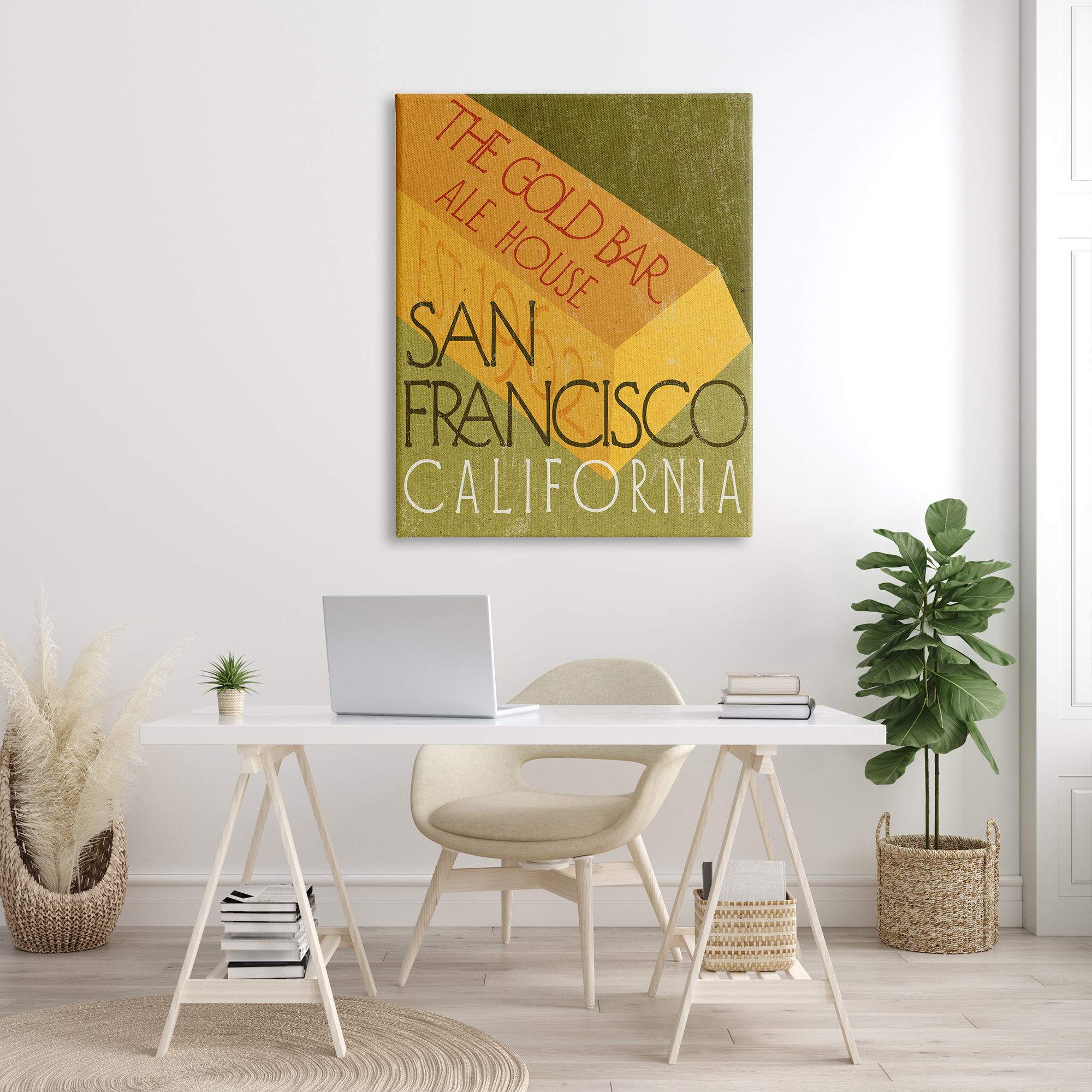 Stupell Industries Gold Bar Ale House Retro Bar San Francisco, 36 x 48, Design by Daphne Polselli