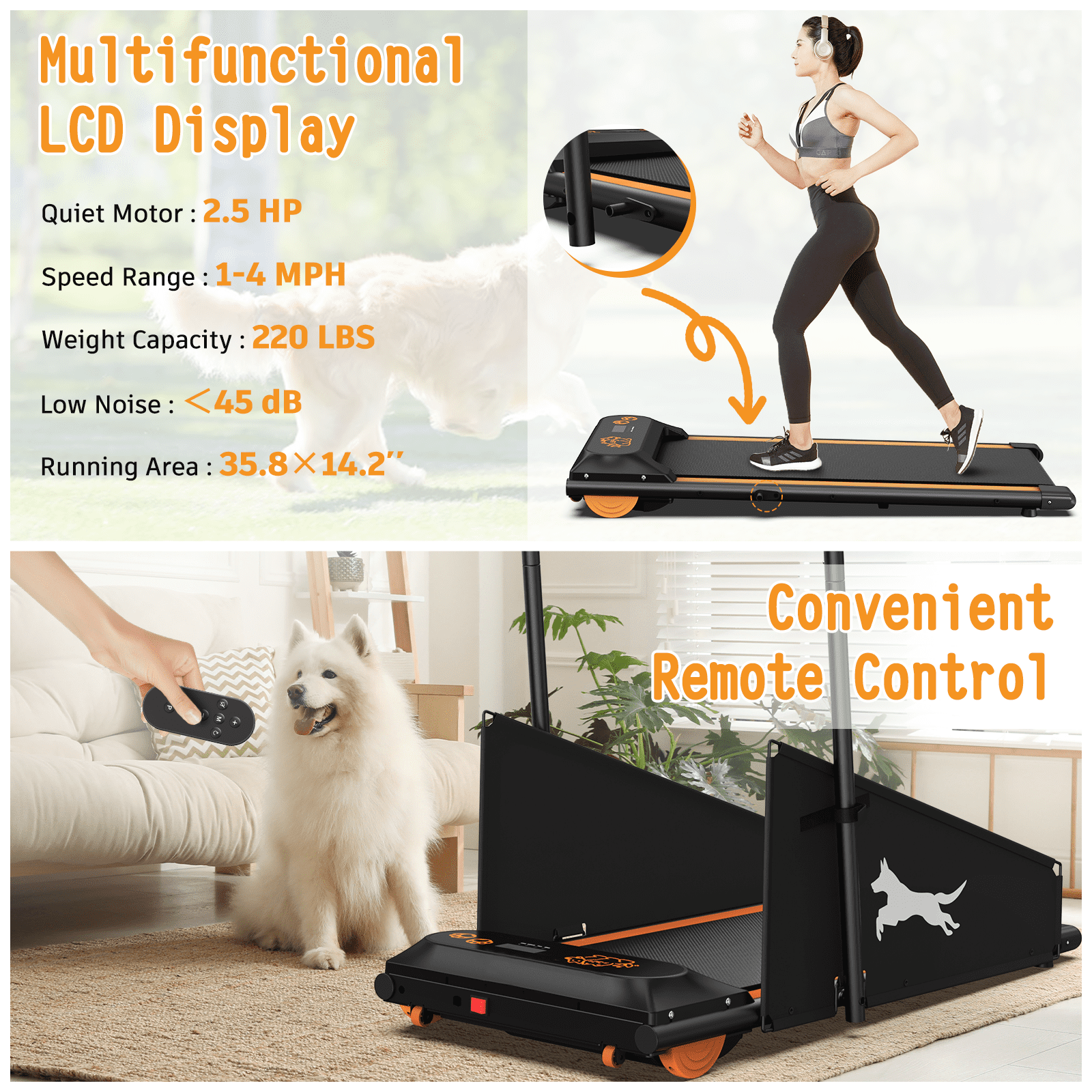 Dog Treadmill Small Dogs- Dog Treadmill for Medium Dogs- Dog Pacer Treadmill for Healthy & Fit Pets- Dog Treadmill Run Walk,Black+Orange Steel Pet Supplies Pet Beds Furniture