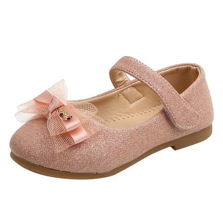 Gvdentm Toddler Girls Dress Shoes Open Front Bow Sequins Sandals for Girls Kids Princess Wedding Formal Ankle High Heel Shoes Black Flats for Girls (10 Pink)