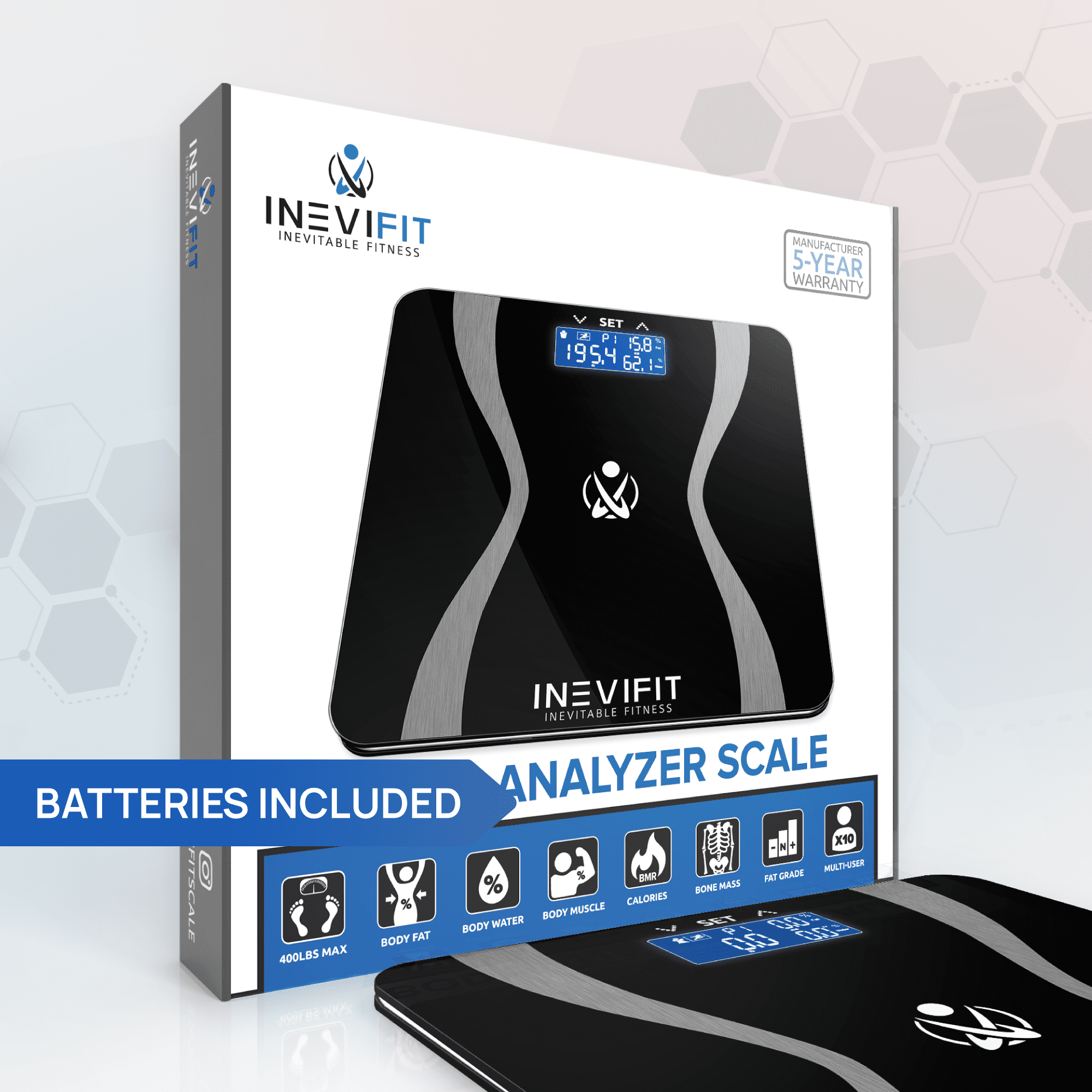 INEVIFIT Body Fat Scale with Digital Body Composition Analyzer and Body Weight - Black