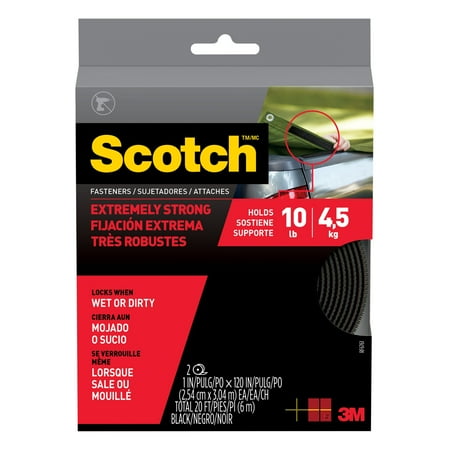 Scotch Black Hook & Loop Fasteners, Heavy Duty, Holds 10 lbs, 1 in x 10 ft, 2 Count