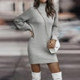 thumbnail image 6 of CharmCyan Women's Knitted Dress Turtleneck Winter Sweater Dress Knitted Dresses Midi Plain Long Wool Dress Gray M, 6 of 8