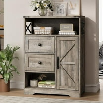 Fameill Farmhouse Storage Cabinet with 2 Drawers & Shelves,Freestanding Kitchen Cabinet with Doors,Floor Storage Organization for Living Room,Bathroom,Laundry,Grey