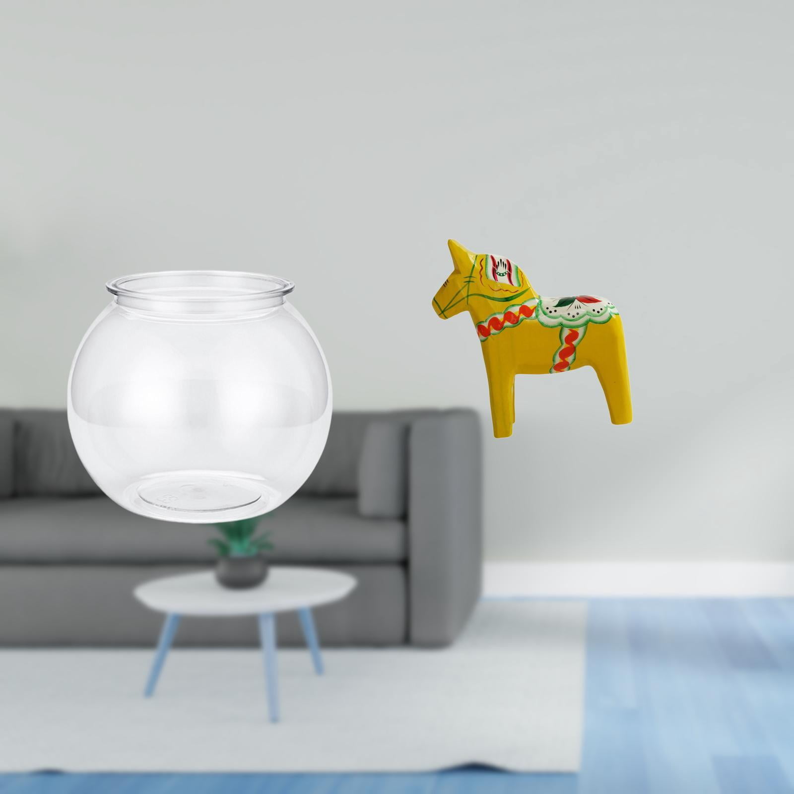 Desktop Aquarium Tank Transparent Fish Bowl Vase Solid Wood Dala Horse Creative Decor for Home Office Table Display
