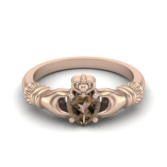 Irish Claddagh 5mm Heart Smoky Quartz 925 Sterling Silver Rose Vermeil Solitaire Mother's Day Gift Ring