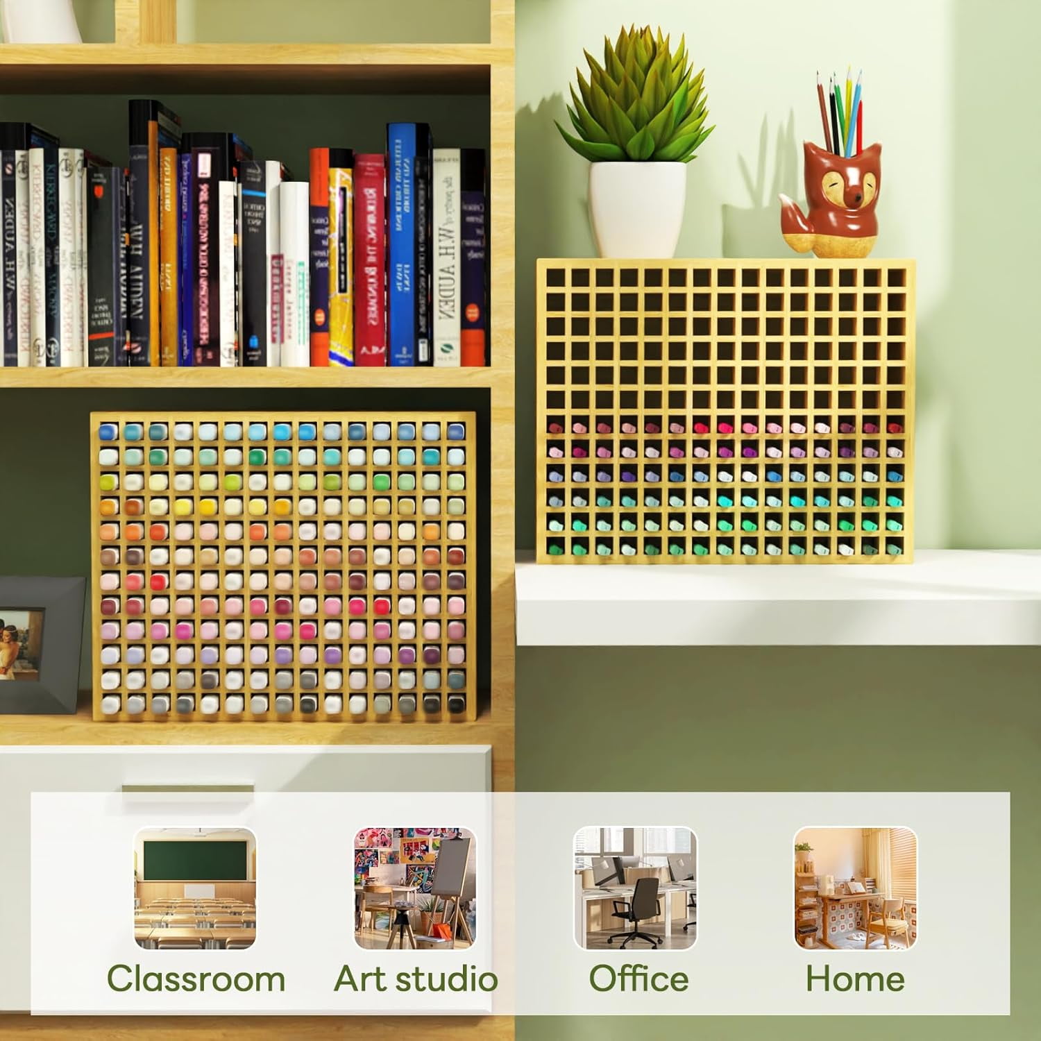 180 Slots  Marker Storage Organizer for Office Desk, Assembled Pen Holder  with Stackable Design