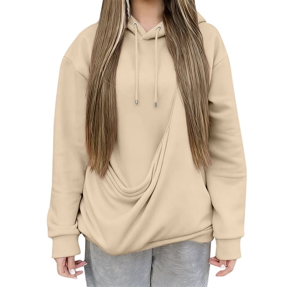 Comdrip Essentials Hoodie, Womens Oversized Solid Color Sweatshirts Pullover Women's Loose Casual Sweatshirts Hoodies for Women Brown XL