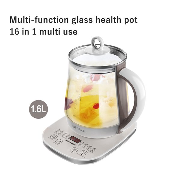 TIANJI Electric Kettle 1.6L Health Pot Large Capacity Multifunctional Electric Heated Flower Tea Teapot Fully Automatic Glass Self-Cultivation Tea Boiler Office BJH-D160C