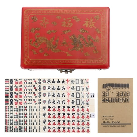 BESTSKY 1 Set Chinese Mahjong Game Set Portable Mahjong Plaything for Travel Camping Mahjong Tiles