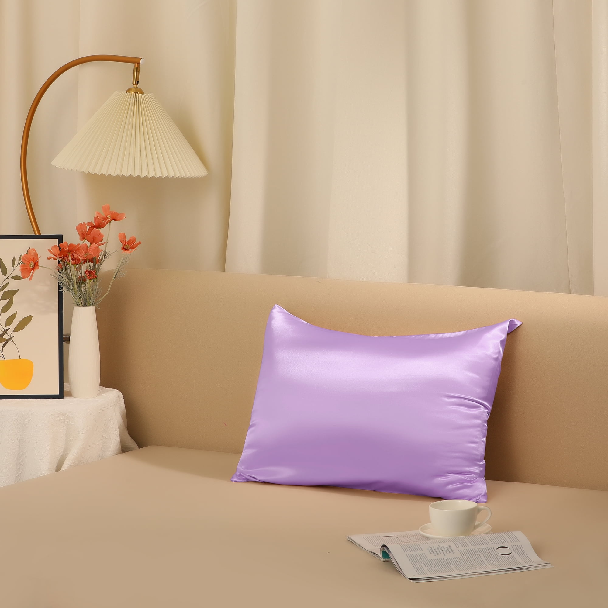 Unique Bargains Zipper Closure Satin Solid Pillowcase with Eye Mask Purple Standard
