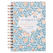 Christian Art Gifts Journal with Scripture My Grace Is Sufficient for You 2 Corinthians 12:9 Bible Verse Gold Floral 192 Ruled Pages, Large Hardcover Notebook, Wire Bound