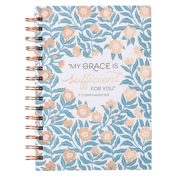 Christian Art Gifts Journal with Scripture My Grace Is Sufficient for You 2 Corinthians 12:9 Bible Verse Gold Floral 192 Ruled Pages, Large Hardcover Notebook, Wire Bound